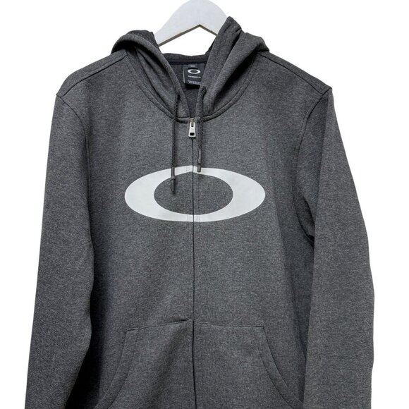 OAKLEY Zip Front Sweatshirt M/L Charcoal Gray Graphic Hoodie Cotton Blend - Picture 3 of 10